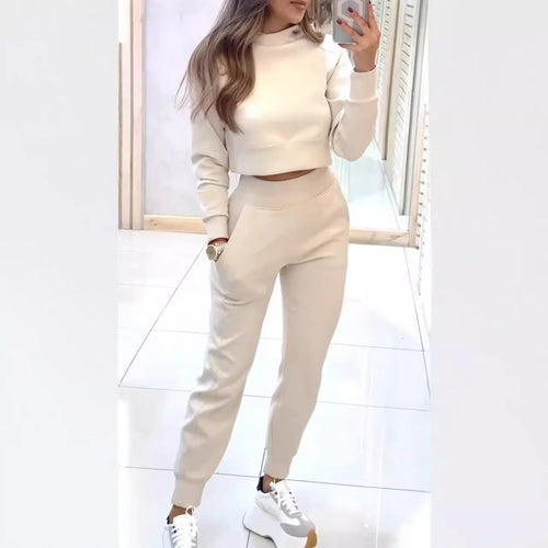 Ensemble de sweatpants pour femmes avec col haut et crop top à la mode Levoire