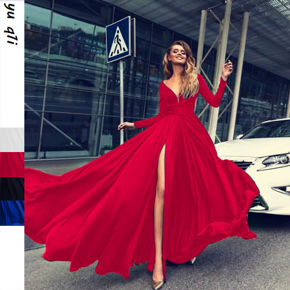 Levoire | Robe Longue à Manches Longues V Profonde Attrayante