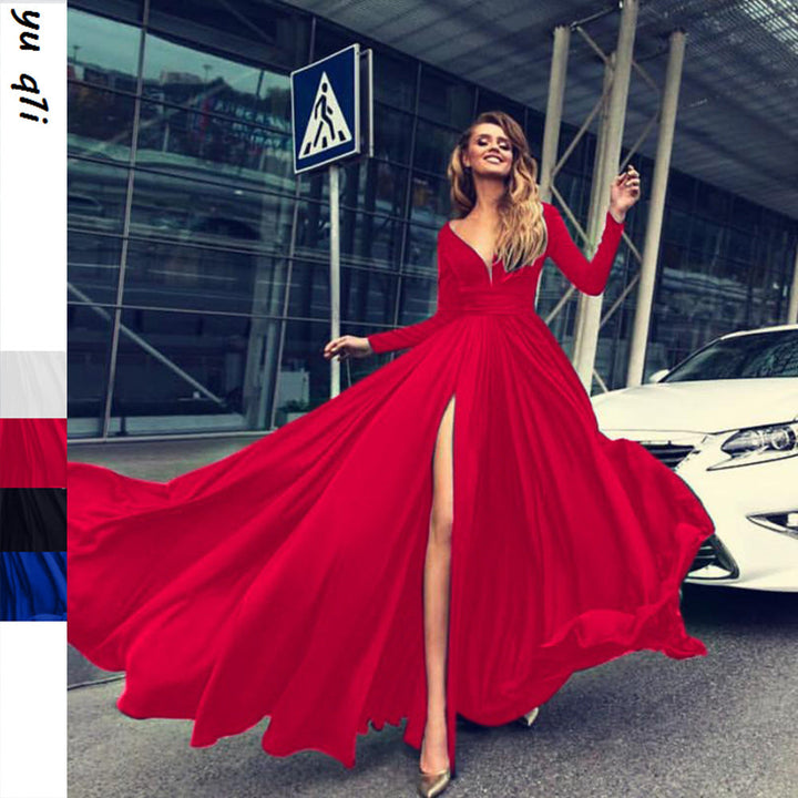 Levoire | Robe Longue à Manches Longues V Profonde Attrayante