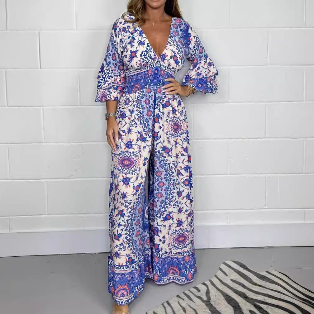Combinaison féminine avec design floral et manches évasées larges Levoire