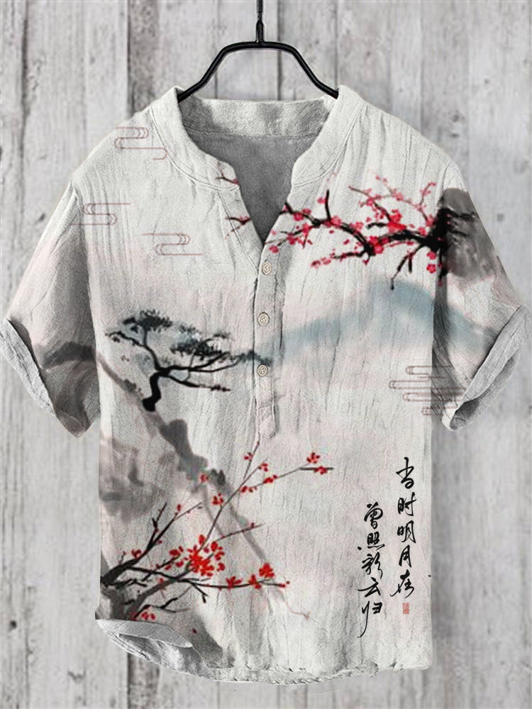 Levoire | Chemise Japonaise En Mélange De Lin Paysage japonais