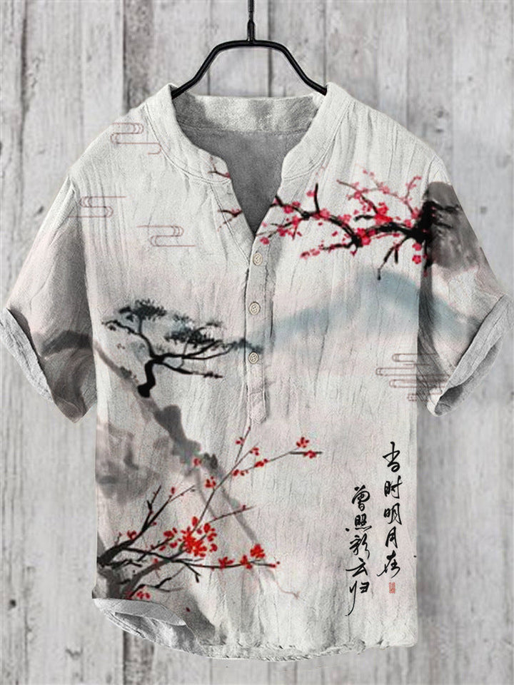 Levoire | Chemise Japonaise En Mélange De Lin Paysage japonais
