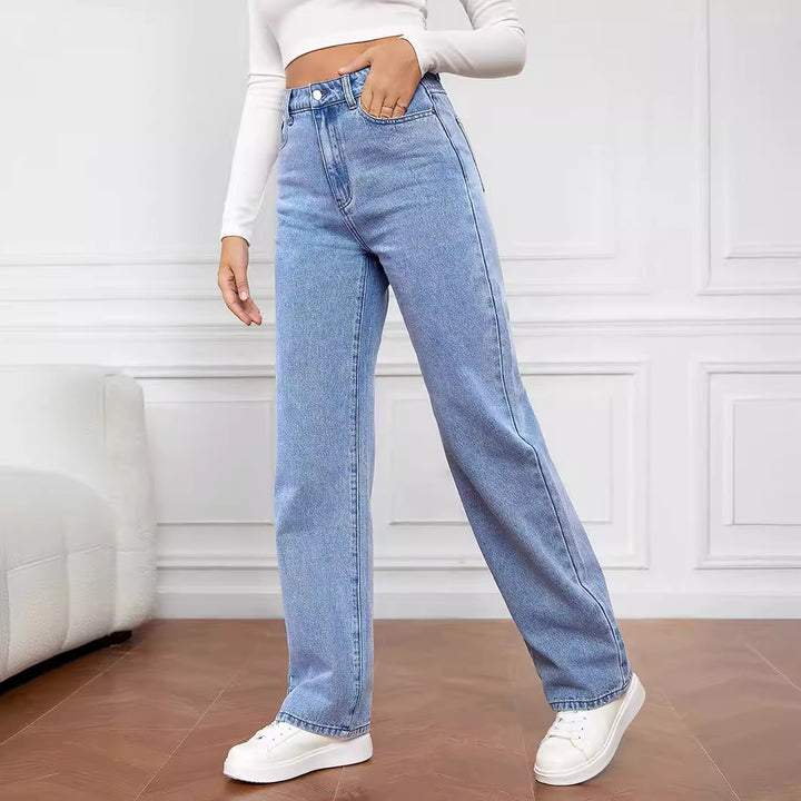 Jeans femme taille haute à coupe large avec look décontracté et poches classiques Levoire