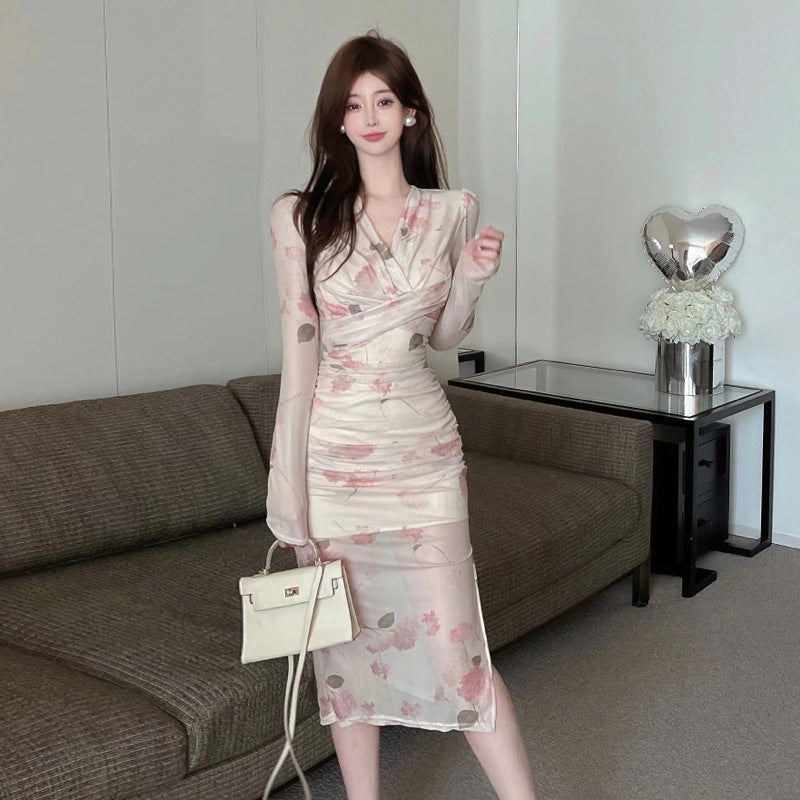 Levoire | Robe Tendance Kihara Décolleté en V Fronces Partie à Nouer