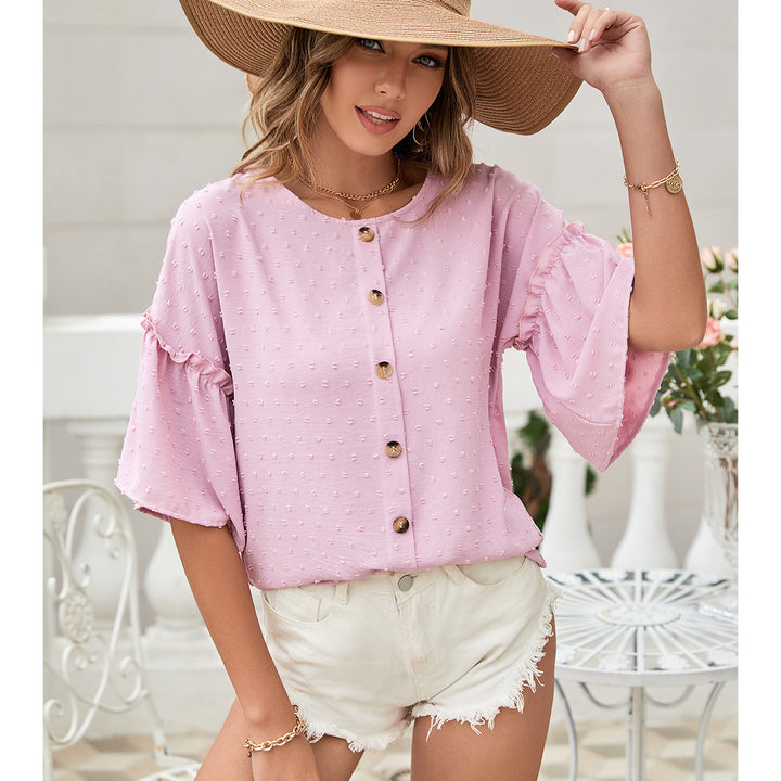 Blouse Décontractée Femme avec Détails Volants et Patte de Bouton Levoire