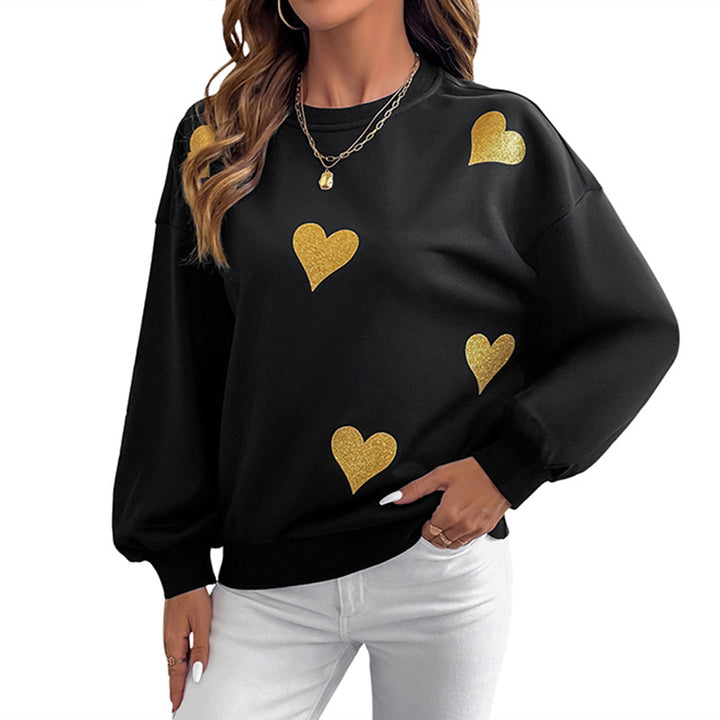 Sweat-shirt féminin à la mode avec impression de cœur doré Levoire