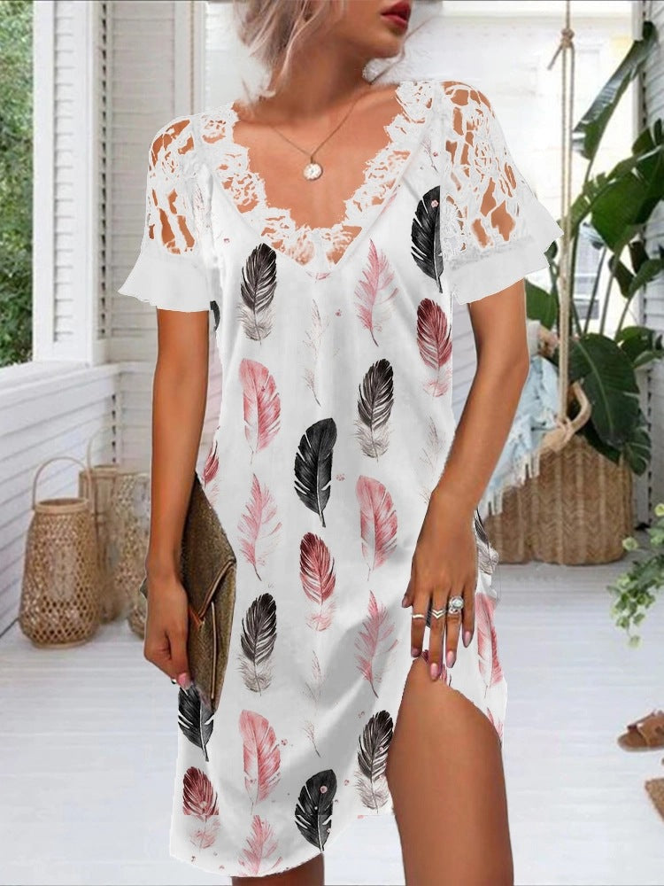 Levoire | Robe à manches courtes avec décolleté en V en dentelle élégante 7