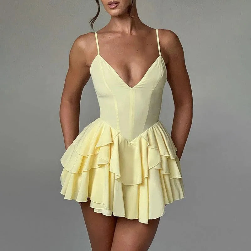 Levoire | Robe de dessous Swing à double couche sans dos pour femmes Jaune