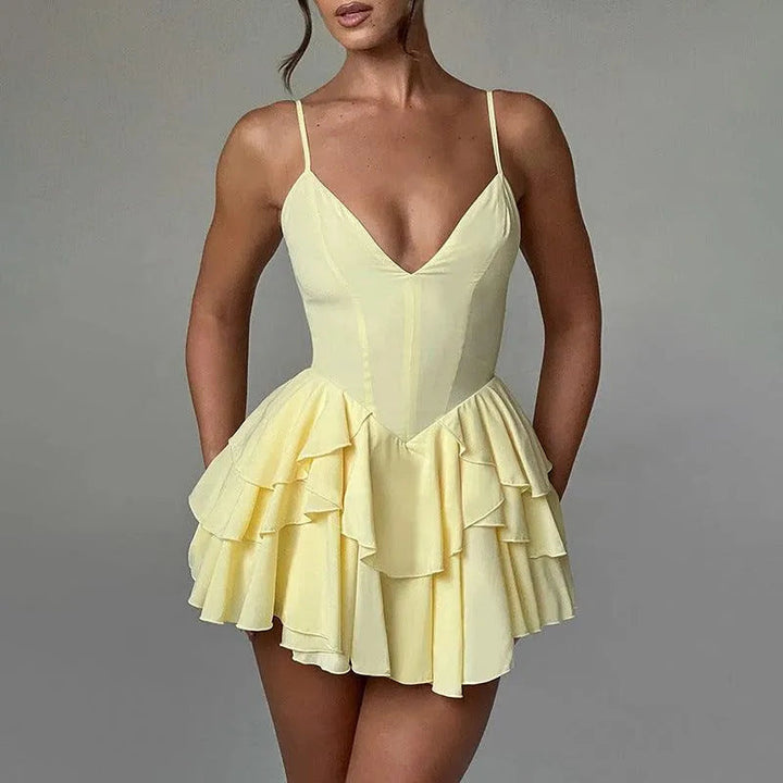 Levoire | Robe de dessous Swing à double couche sans dos pour femmes Jaune