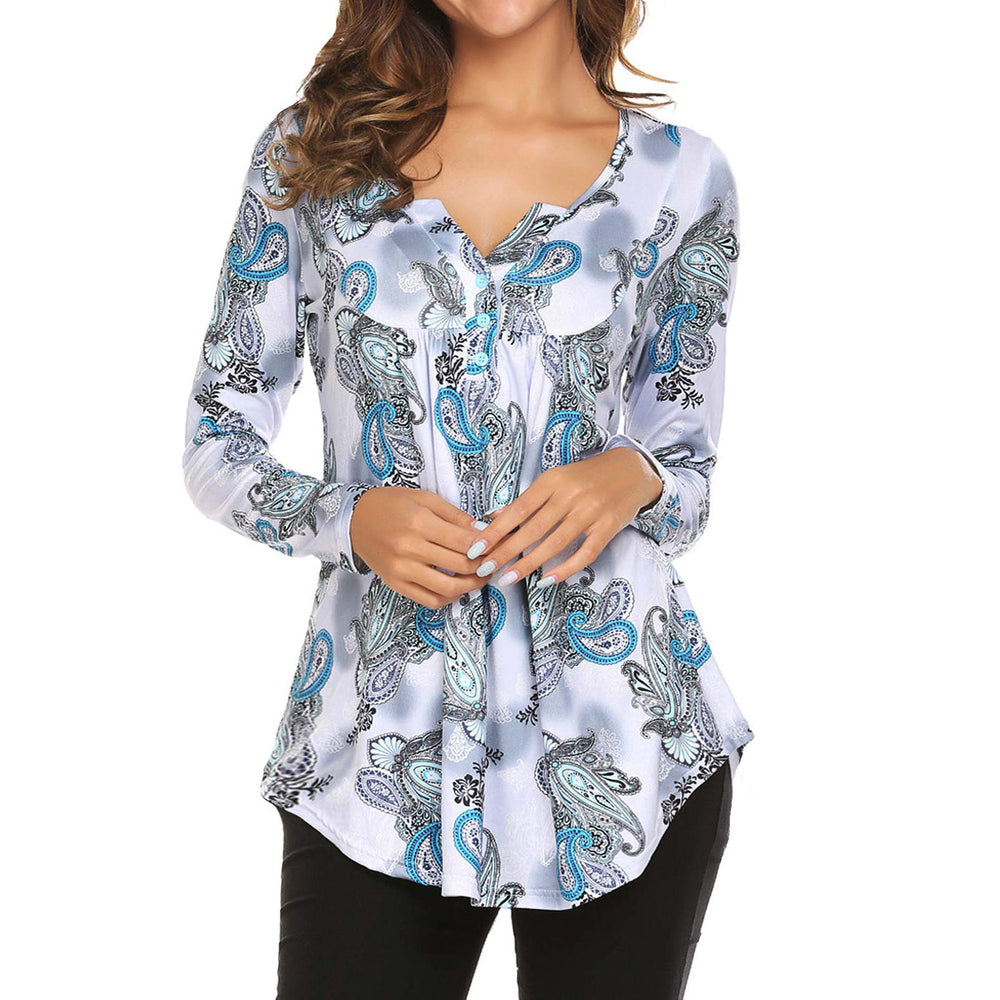 Levoire | T-shirt de sport en soie de lait imprimé asymétrique Fond blanc avec des fleurs paisley bleues