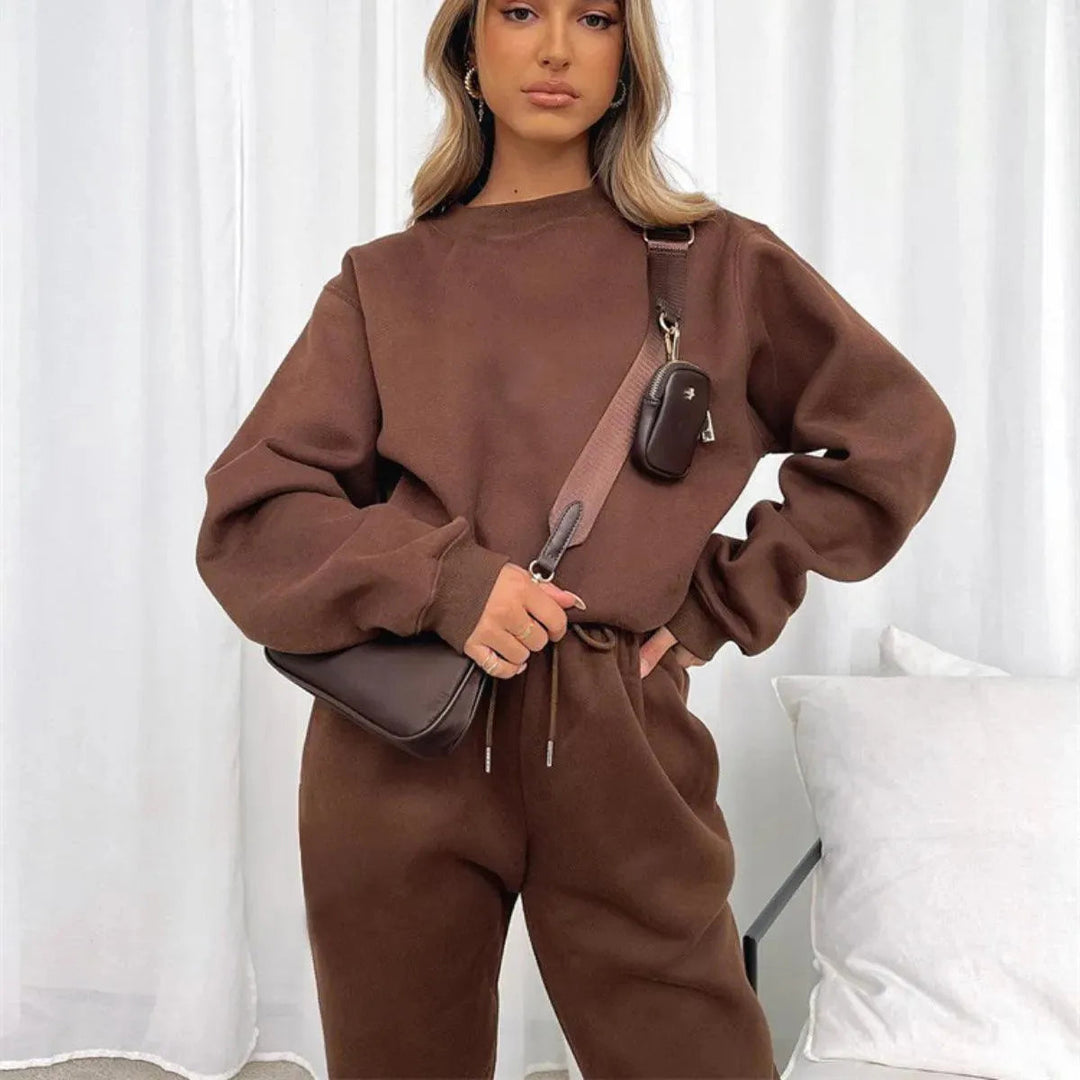 Levoire | Ensemble décontracté et à la mode avec un col rond fixe pour femmes Braun