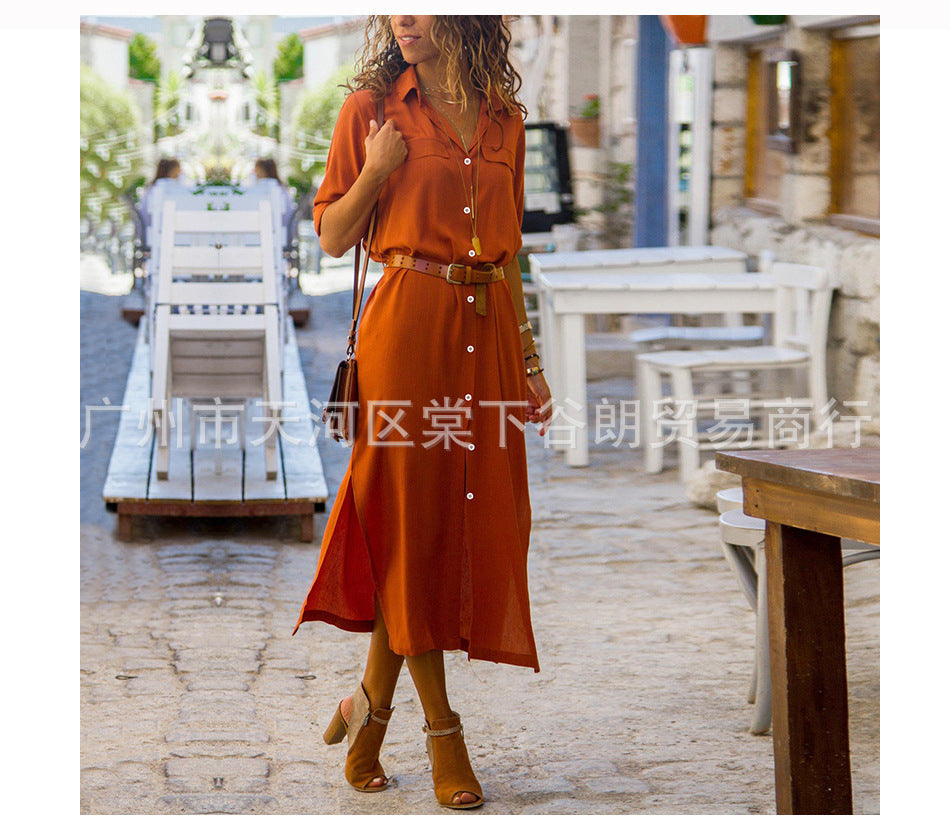 Levoire | Dramatique Jupe longue à fente haute avec ceinture Orange