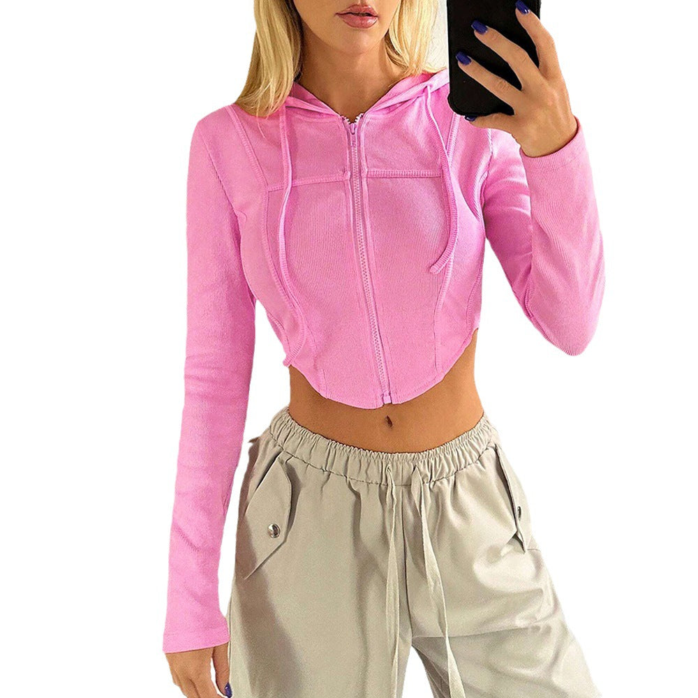 Sweat à capuche zippé court pour femme avec manches longues et coupe près du corps Levoire