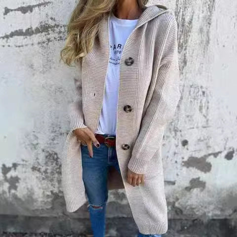 Manteau tricoté pour femme avec poches pratiques et design de bouton élégant Levoire
