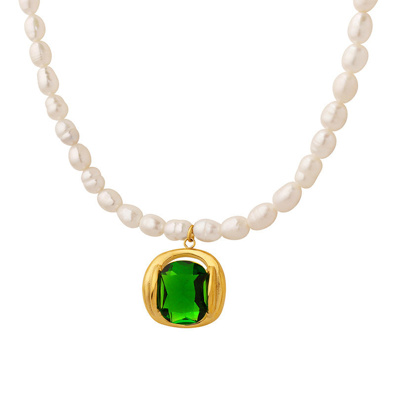 Levoire | Collier Élégant En Perles Avec Pendentif En Zircon Vert