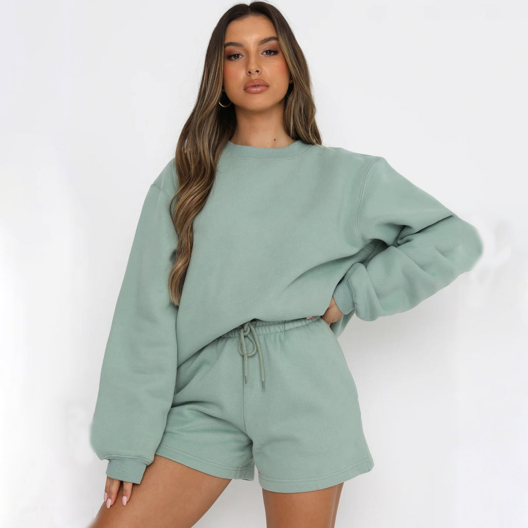 Levoire | Ensemble de sweat à col rond polyvalent et shorts Vert