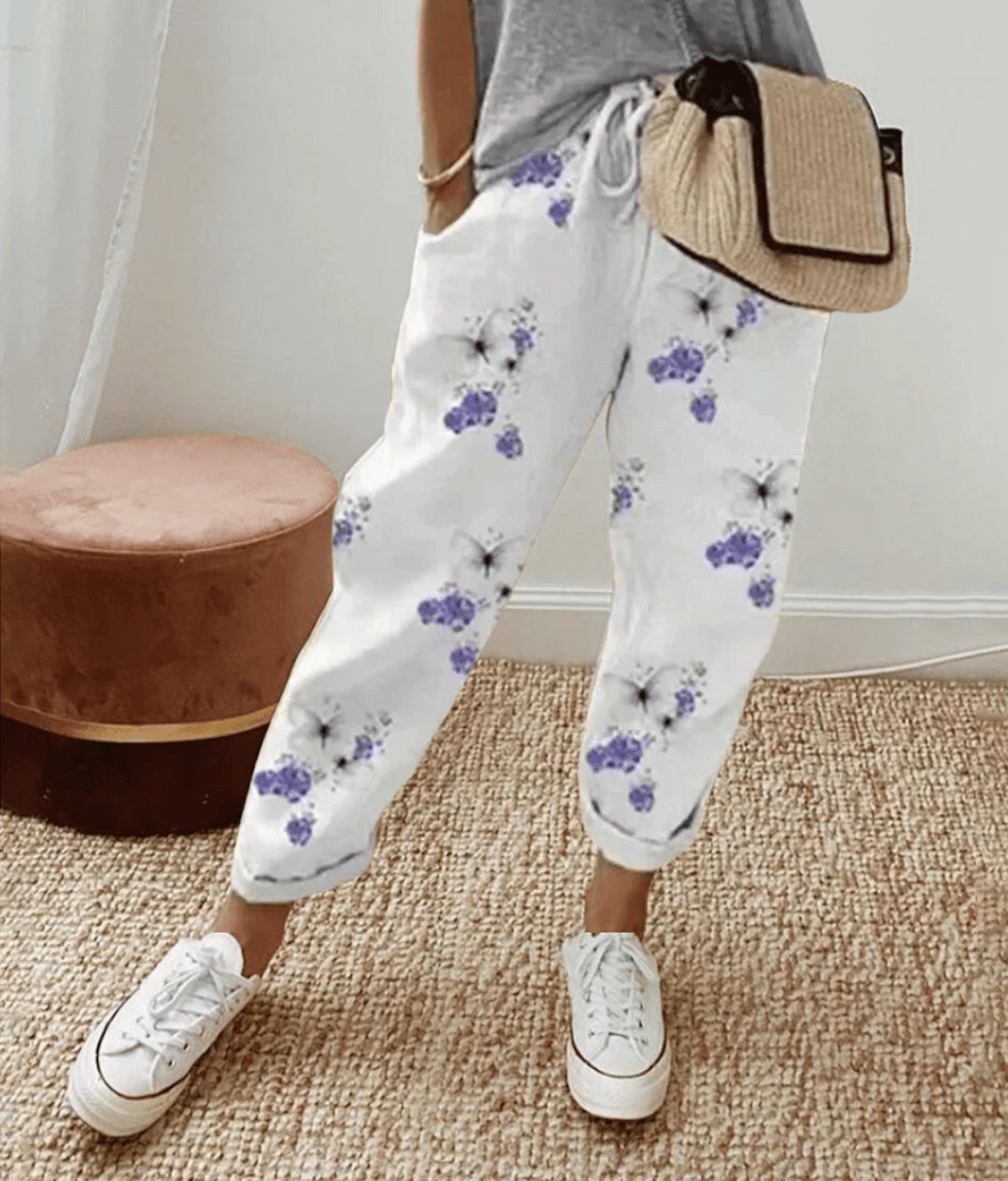 Levoire | Pantalon Élégant en Coton Naturel Fleurs