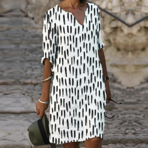 Levoire | Tunique-Robe Abstraite Noir et Blanche avec Décolleté en V - Élégante et Légère pour Été