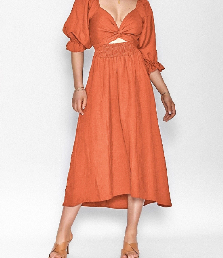 Levoire | Robe Française Avec Des Manches Cloche Orange