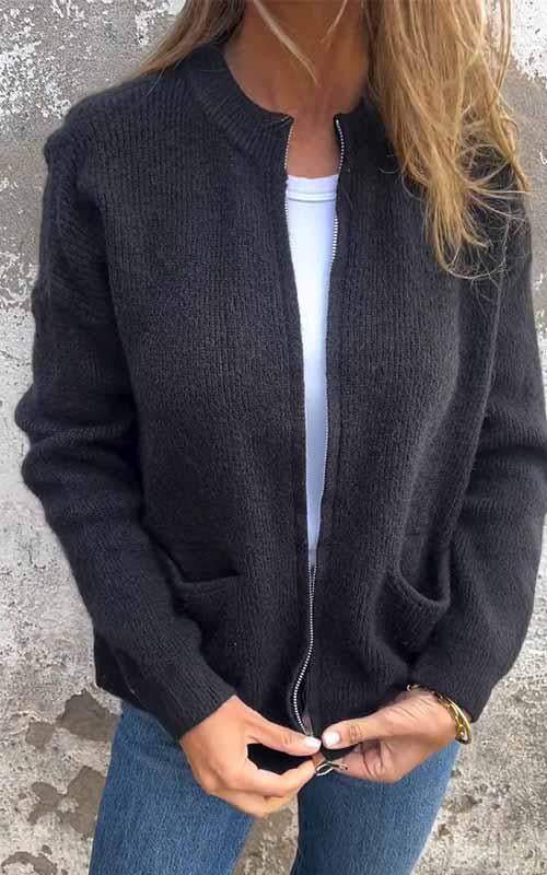 Levoire | Veste En Coton Tricotée Avec Fermeture Éclair Noir (Presque épuisé)