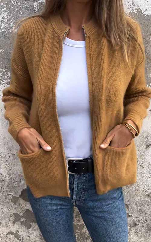 Levoire | Veste En Coton Tricotée Avec Fermeture Éclair Braun