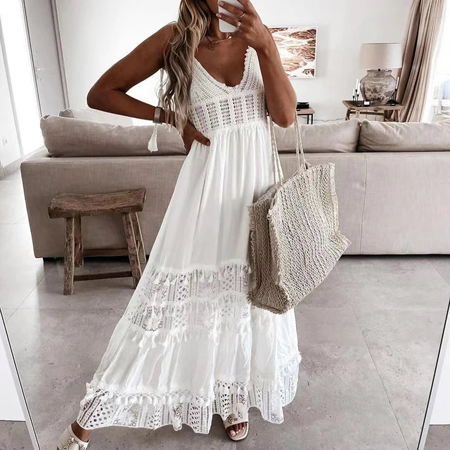 Levoire | Robe En Dentelle Pour Femme Avec Décolleté En V 01 Blanc