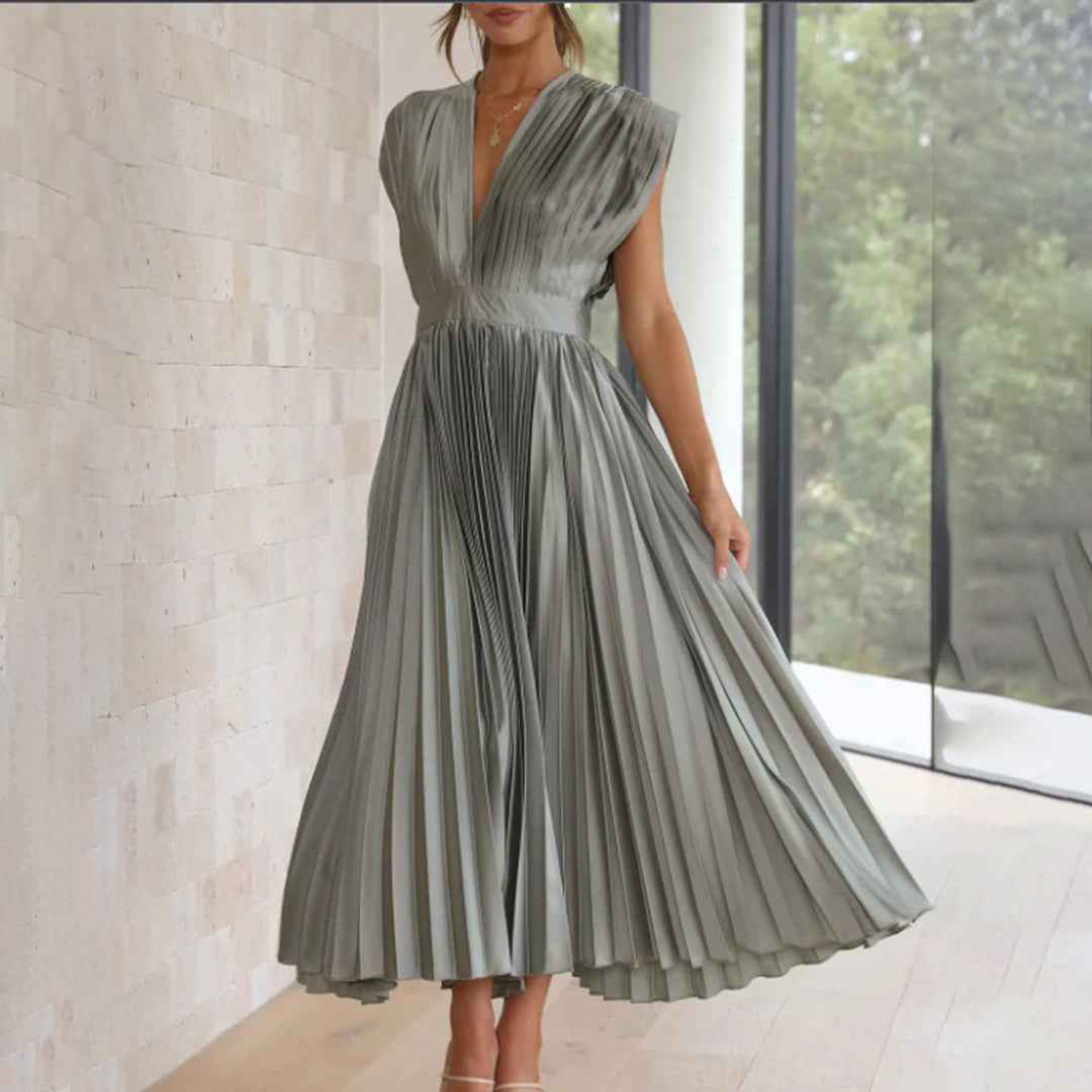 Levoire | Élégante Robe Maxi Plissée Électrique Gris