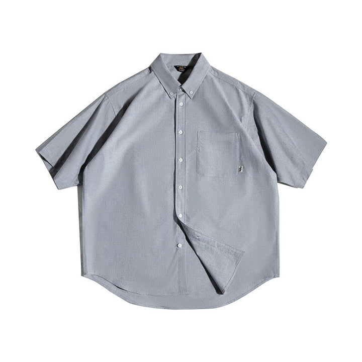 Levoire | Oxford Retro Surdimensionné Chemise À Manches Courtes Avec Poche Gris