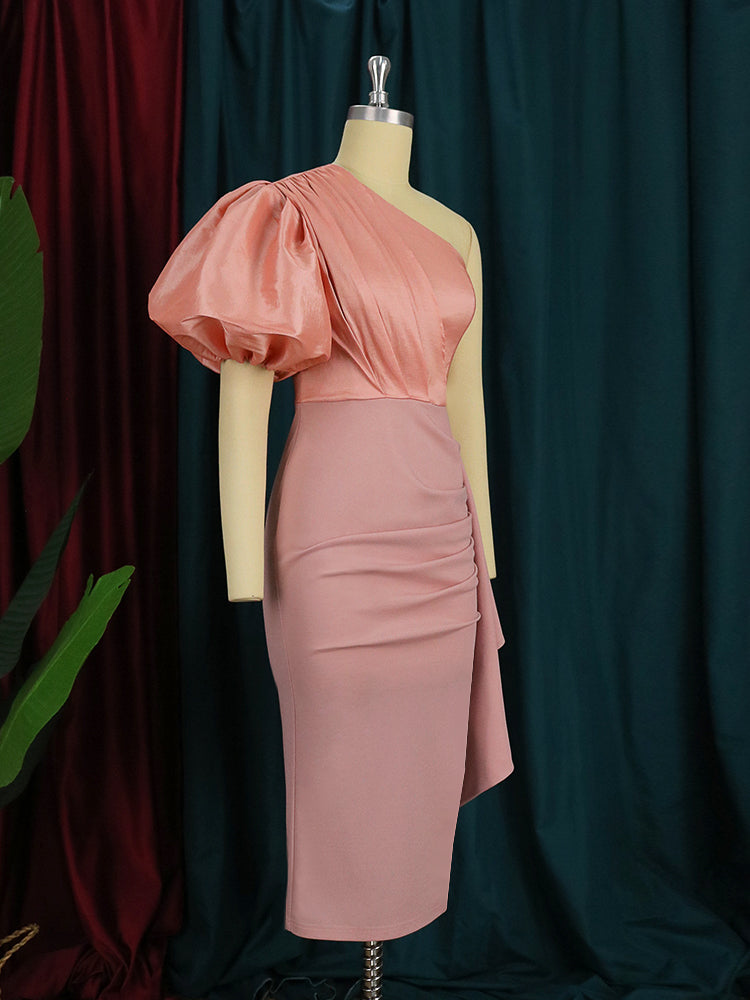 Levoire | Une Épaule Volants Plissés Fente Midi Robe