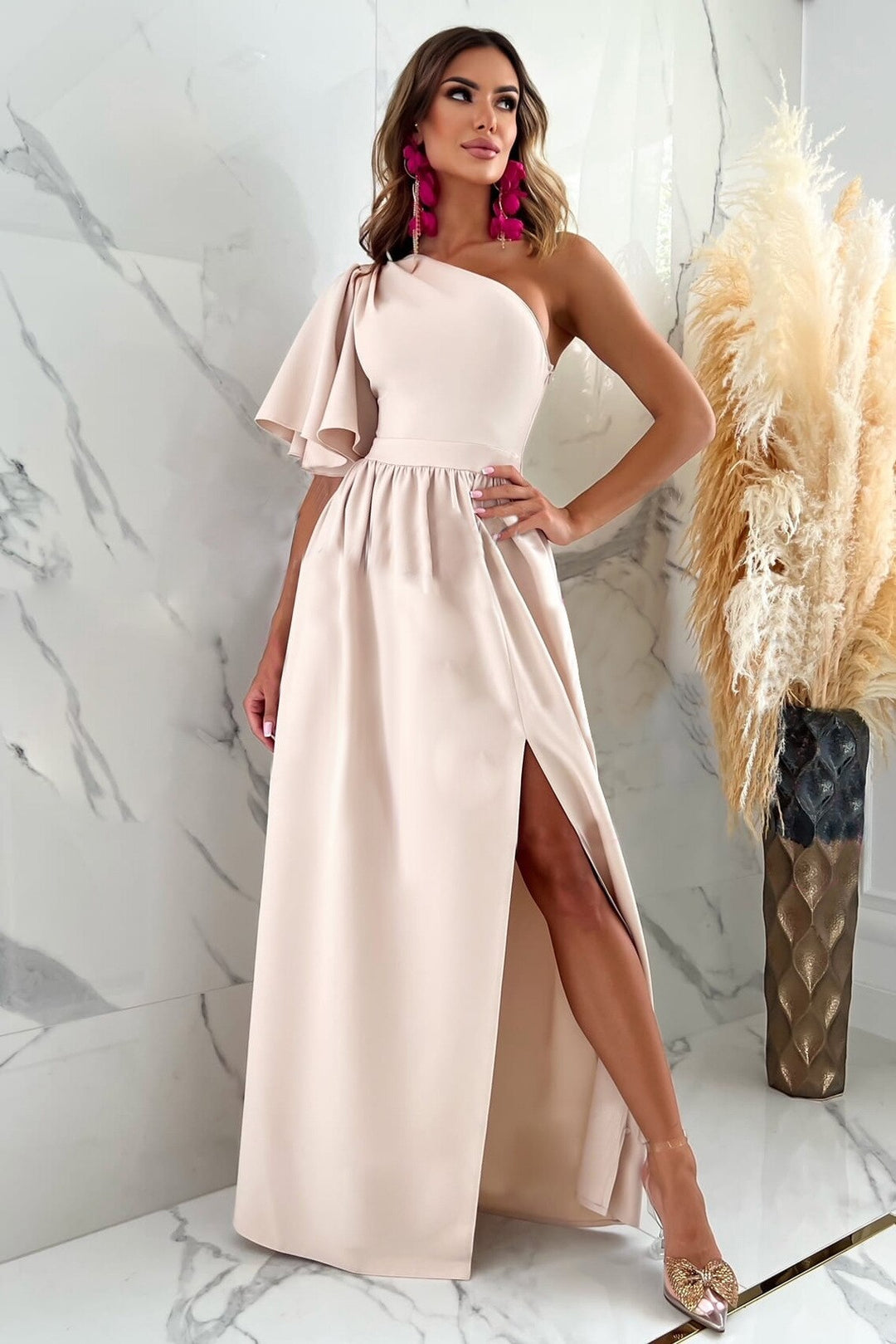 Levoire | Robe Maxi À Une Épaule Et À Coupe Fluide Beige