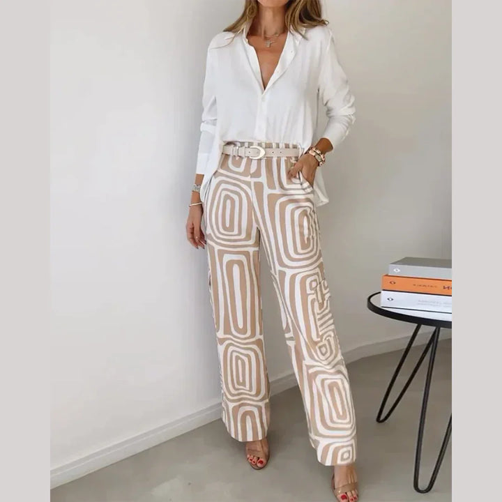 Levoire | Ensemble Élégant De Pantalons Et Chemises À Deux Pièces Pour Femmes Khaki