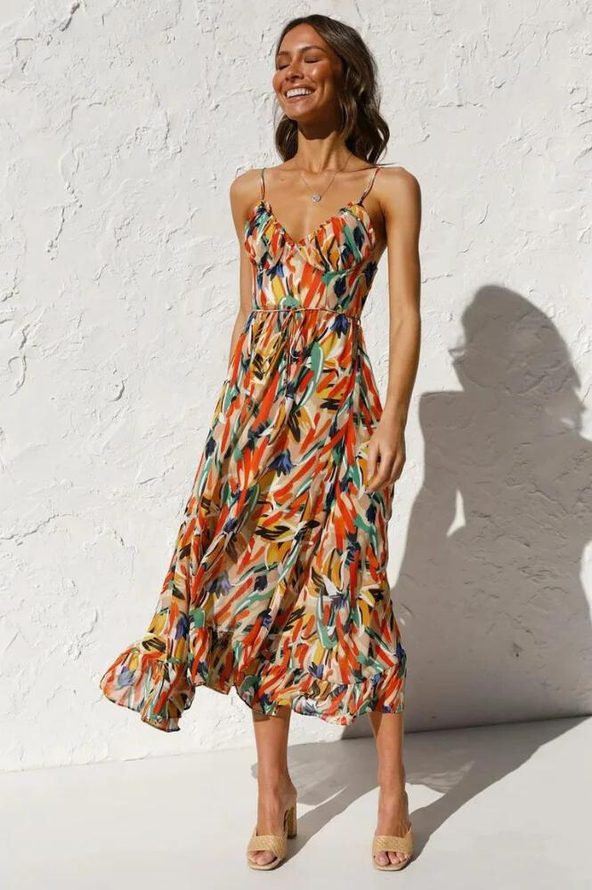 Levoire | Robe D'Été À Fleurs Pour Femmes Orange