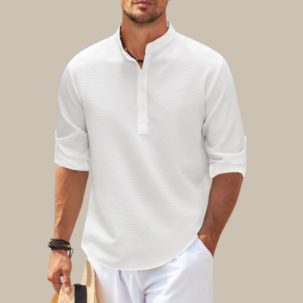 Levoire | Chemise Élégante En Lin Avec Col Mao blanc