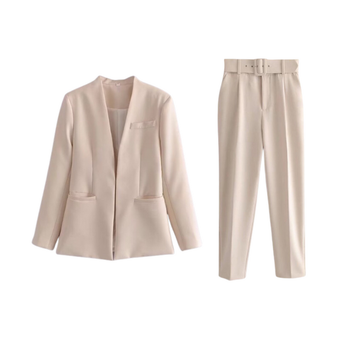Levoire | Blazer Satz Veste & Pantalons Avec Ceinture Beige