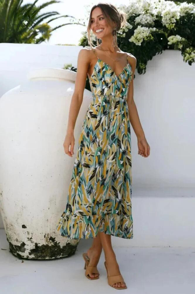 Levoire | Robe D'Été À Fleurs Pour Femmes Vert