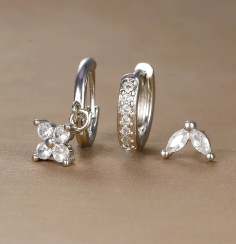 Levoire | Boucles D'Oreilles En Argent Et En Or Ensemble De Clous Et De Boucles D'Oreilles Argent Blanc