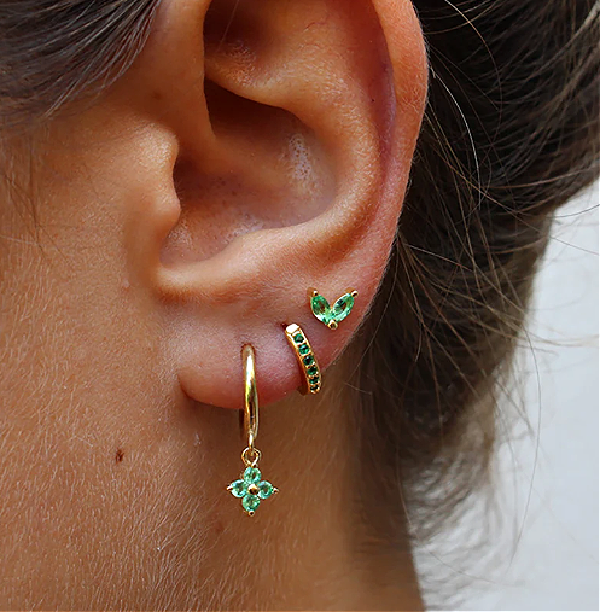 Levoire | Boucles D'Oreilles En Argent Et En Or Ensemble De Clous Et De Boucles D'Oreilles Or Vert