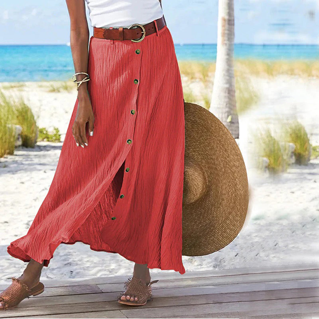 Levoire | Jupe Maxi Élégante À Boutons Orange