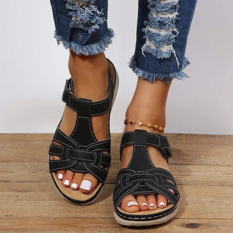 Levoire | Sandales Ergonomiques Cuir Chaussures D'Été Sandales Pour Femmes Noir