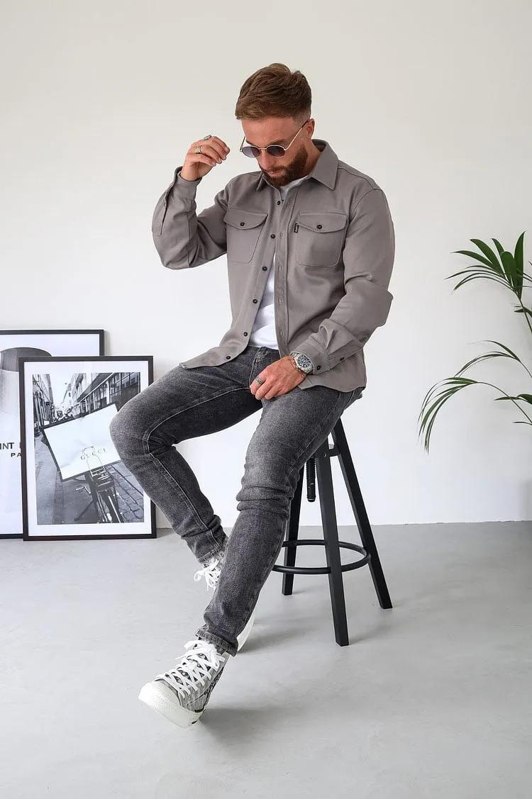 Levoire | Col Bouton Chemise Vêtements Pour Hommes Gris clair
