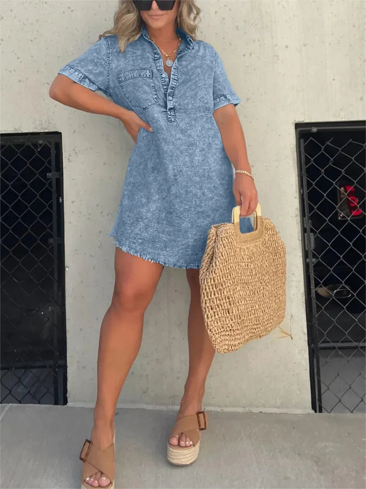 Levoire | Manches Courtes Coupe Décontractée Robe Mini Robe D'Été Bleu