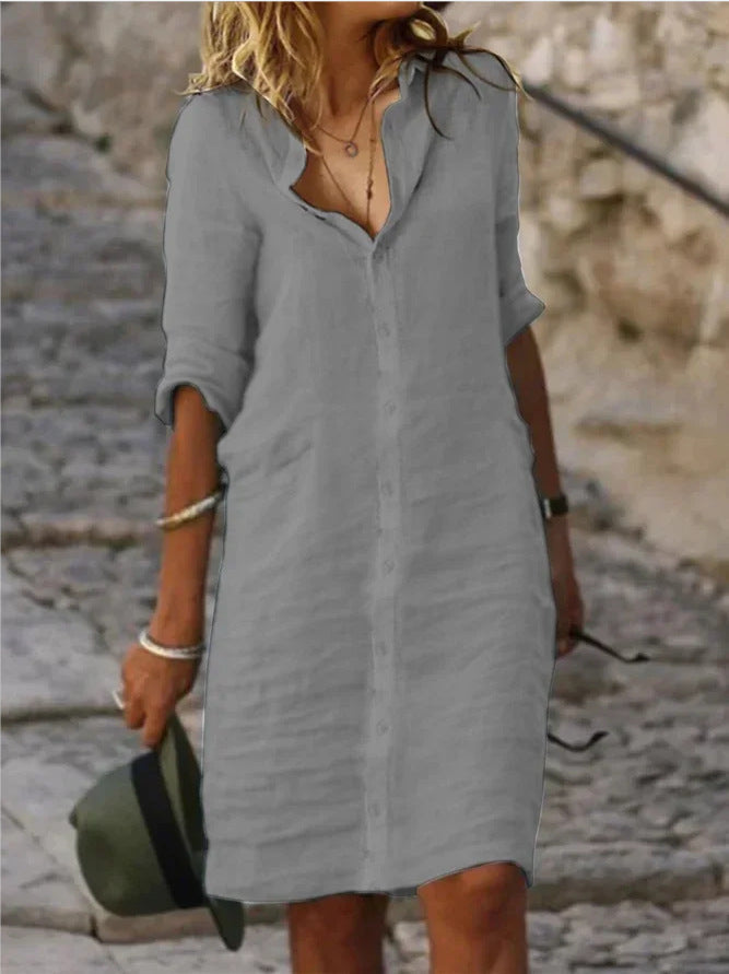 Levoire | Robe À Boutons À Manches Longues En Lin Gris