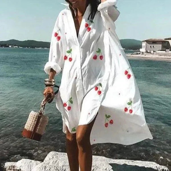 Levoire | Couleur Ample De Bouton Fermeture Robe Mi-Longue Robe D'Été Blanc - Cerise
