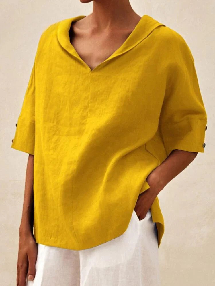 Levoire | Blouse Décontractée À Manches Courtes Pour Femmes Coupe Ample Jaune