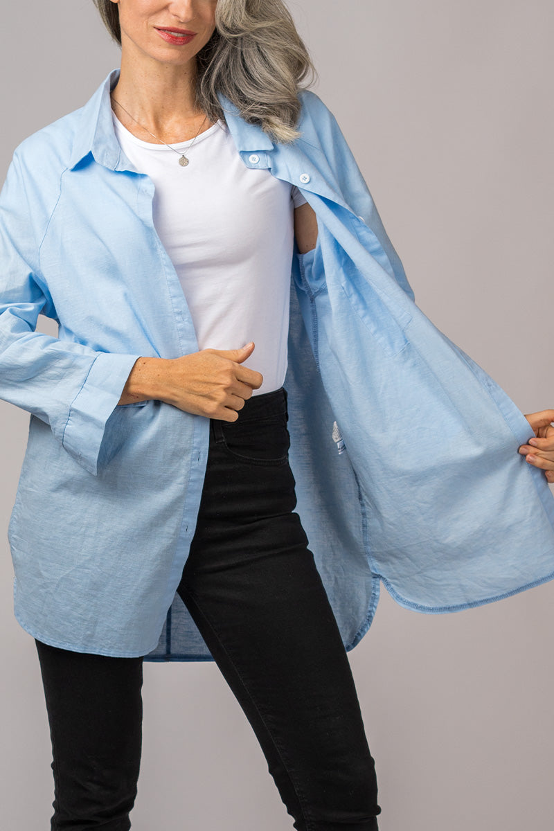 Levoire | Manches Longues Coupe Décontractée Chemisier À Boutons Chemisier Pour Femmes Bleu