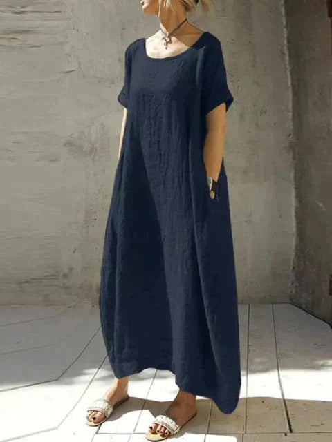 Levoire | Robe Maxi En Coton Et Lin Grande Taille Bleu marine