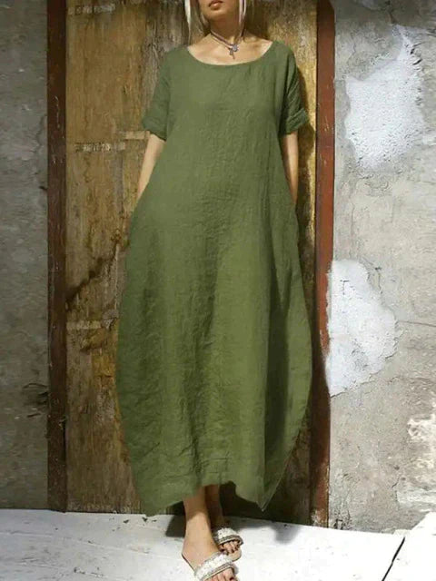 Levoire | Robe Maxi En Coton Et Lin Grande Taille Vert