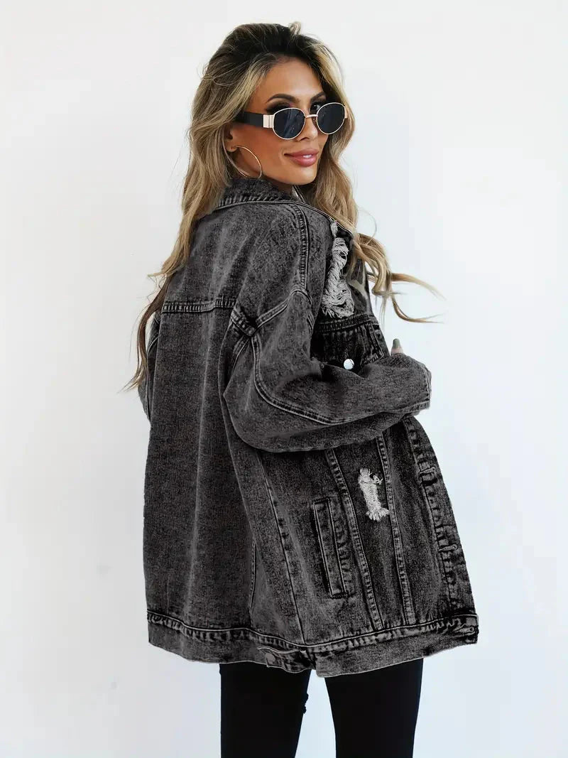 Levoire | Veste En Jean Déchirée Modèle Large Veste En Jean Pour Femmes