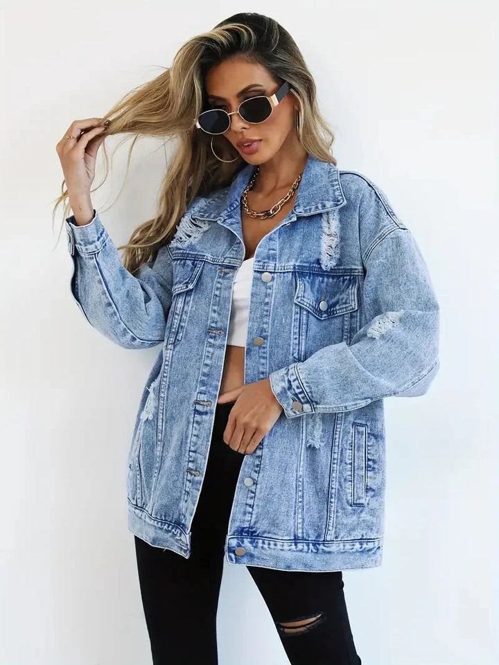 Levoire | Veste En Jean Déchirée Modèle Large Veste En Jean Pour Femmes Bleu