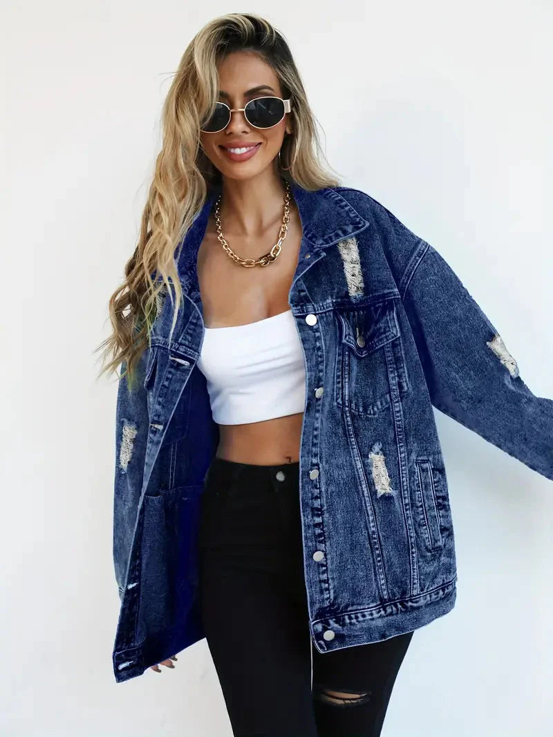 Levoire | Veste En Jean Déchirée Modèle Large Veste En Jean Pour Femmes